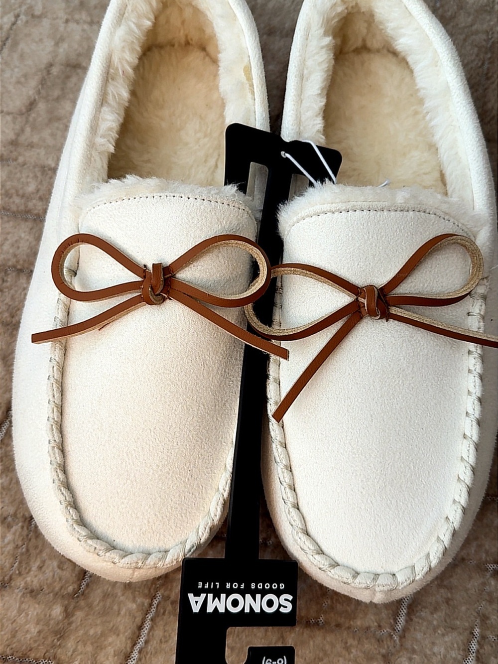 Sonoma Cream Faux-Shearling Moccasin Slippers with Brown bows - Picture 7 of 9